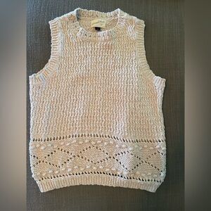 American Threads Cream Crochet-Knit Sleeveless Top